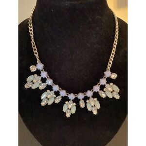 Light blue collar necklace w adjustable silver chain marquis clusters dazzling